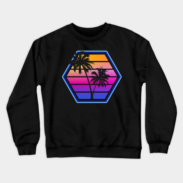 Synthwave Retro Hex Sunset Silhouette Design Crewneck Sweatshirt by Brobocop